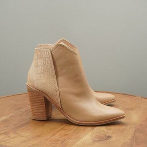 Dolce Vita Womens Rozane Ankle Boots Beige Leather Snake Print Block Heel 7.5